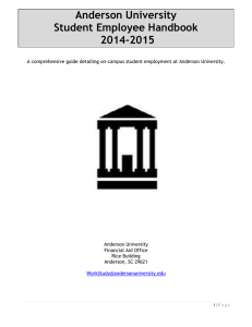 Anderson University Student Employee Handbook 2014-2015