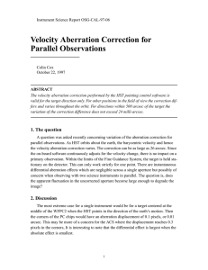 Velocity Aberration Correction for Parallel Observations