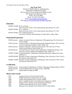 Curriculum Vitae for Jing Wang, Ph.D. Department of Radiation Oncology