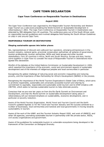 CAPE TOWN DECLARATION Cape Town Conference on Responsible Tourism in Destinations