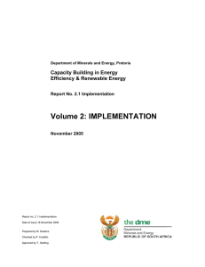 Volume 2: IMPLEMENTATION Capacity Building in Energy Efficiency &amp; Renewable Energy