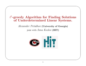 ` -greedy Algorithm for Finding Solutions of Underdetermined Linear Systems. Alexander Petukhov