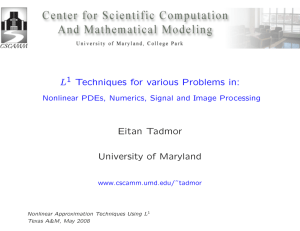 L Techniques for various Problems in: Eitan Tadmor University of Maryland