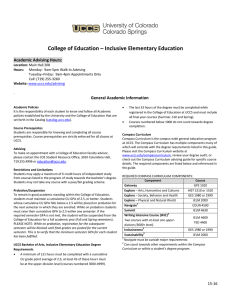 College of Education – Inclusive Elementary Education Academic Advising Hours: