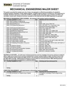 MECHANICAL ENGINEERING MAJOR SHEET