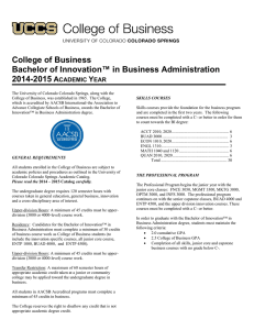 College of Business Bachelor of Innovation™ in Business Administration 2014-2015