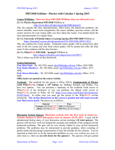 PHY2048 Syllabus - Physics with Calculus 1 Spring 2015