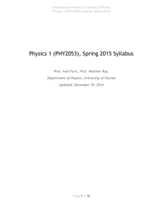 Physics 1 (PHY2053), Spring 2015 Syllabus