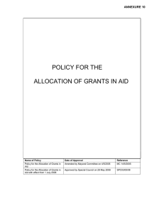 POLICY FOR THE ALLOCATION OF GRANTS IN AID ANNEXURE 10