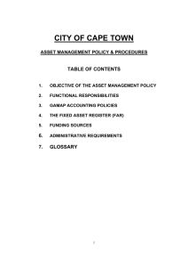 CITY OF CAPE TOWN  TABLE OF CONTENTS ASSET MANAGEMENT POLICY &amp; PROCEDURES