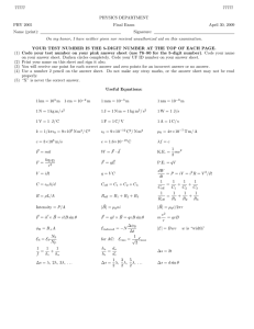 77777 PHYSICS DEPARTMENT PHY 2005 Final Exam