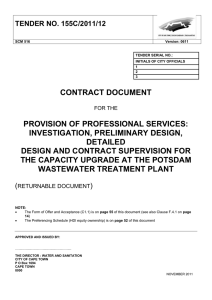 CONTRACT DOCUMENT PROVISION OF PROFESSIONAL SERVICES: INVESTIGATION, PRELIMINARY DESIGN, DETAILED