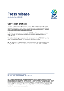 Press release Conversion of shares Stockholm, March 31, 2016