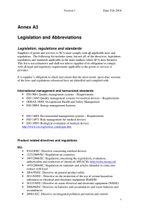 Annex A3  Legislation and Abbreviations Legislation, regulations and standards