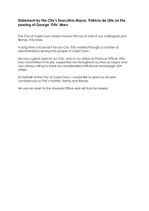 Statement by the City’s Executive Mayor, Patricia de Lille on... passing of George ‘Fritz’ Marx