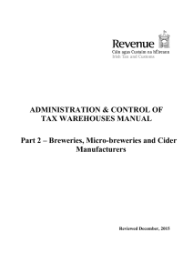 ADMINISTRATION &amp; CONTROL OF TAX WAREHOUSES MANUAL Manufacturers