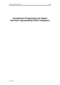 Compliance Programme for Agent Services representing PAYE Taxpayers Revenue Operational Manual 0.0.0