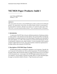NICMOS Paper Products: build 1