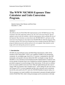 The WWW NICMOS Exposure Time Calculator and Units Conversion Program.