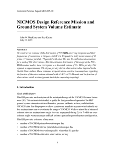NICMOS Design Reference Mission and Ground System Volume Estimate