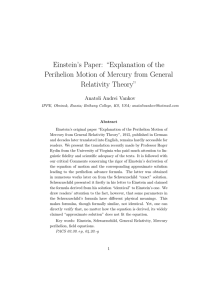 Einstein’s Paper: “Explanation of the Perihelion Motion of Mercury from General