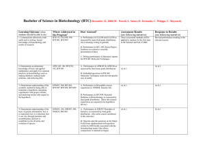 Bachelor of Science in Biotechnology (BTC)  Learning Outcome