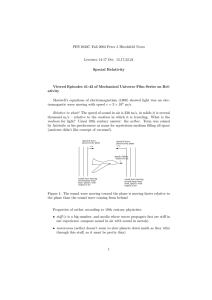 PHY1033C–Fall 2002 Peter J Hirschfeld Notes Lectures 14-17 Oct. 15,17,22,24 Special Relativity