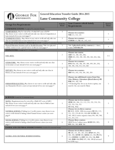Lane Courses which Satisfy George Fox Requirements Requirements COMMUNICATIONS