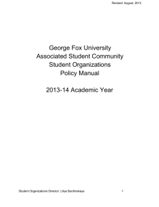 George Fox University Associated Student Community Student Organizations Policy Manual