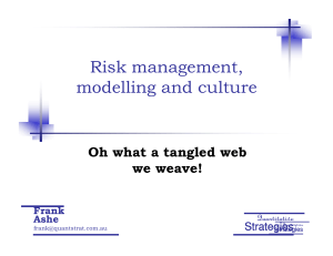 Risk management, modelling and culture Oh what a tangled web we weave!