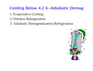 Cooling Below 4.2 K-Adiabatic Demag 1. Evaporative Cooling 2. Dilution Refrigeration