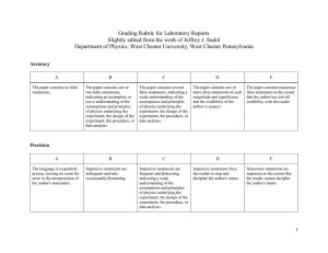 Grading Rubric for Laboratory Reports