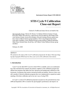 STIS Cycle 9 Calibration Close-out Report