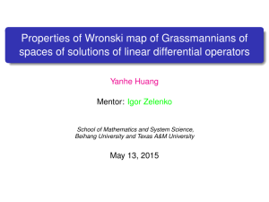 Properties of Wronski map of Grassmannians of Yanhe Huang Mentor: