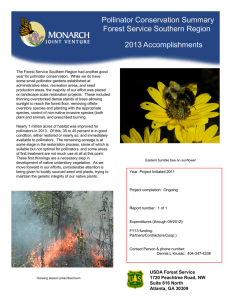 Title text here  Pollinator Conservation Summary Forest Service Southern Region