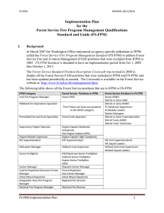 Implementation Plan for the Forest Service Fire Program Management Qualifications