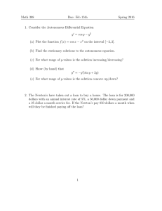 Math 308 Due: Feb 15th Spring 2016 1. Consider the Autonomous Differential Equation