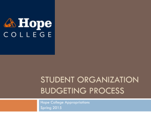 STUDENT ORGANIZATION BUDGETING PROCESS Hope College Appropriations Spring 2015