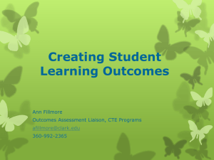 Creating Student Learning Outcomes Ann Fillmore Outcomes Assessment Liaison, CTE Programs
