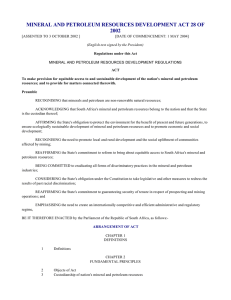 MINERAL AND PETROLEUM RESOURCES DEVELOPMENT ACT 28 OF 2002