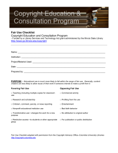 Fair Use Checklist Copyright Education and Consultation Program