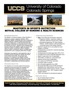 MASTER’S IN SPORTS NUTRITION BETH-EL COLLEGE OF NURSING &amp; HEALTH SCIENCES