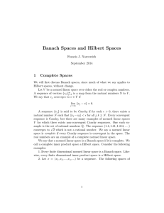 Banach Spaces and Hilbert Spaces 1 Complete Spaces Francis J. Narcowich