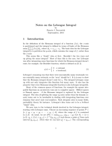 Notes on the Lebesgue Integral 1 Introduction