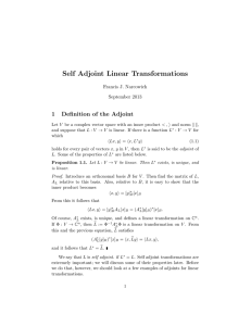 Self Adjoint Linear Transformations 1 Definition of the Adjoint Francis J. Narcowich