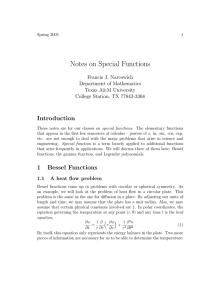 Notes on Special Functions Introduction Francis J. Narcowich Department of Mathematics
