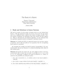 The Rank of a Matrix 1 Rank and Solutions to Linear Systems