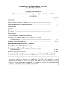 INTERNATIONAL STANDARD ON AUDITING (UK AND IRELAND) 230  AUDIT DOCUMENTATION