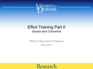 Effort Training Part II Issues and Concerns Office of Sponsored Programs July, 2011