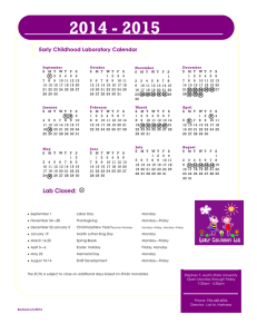 2014 - 2015 Early Childhood Laboratory Calendar